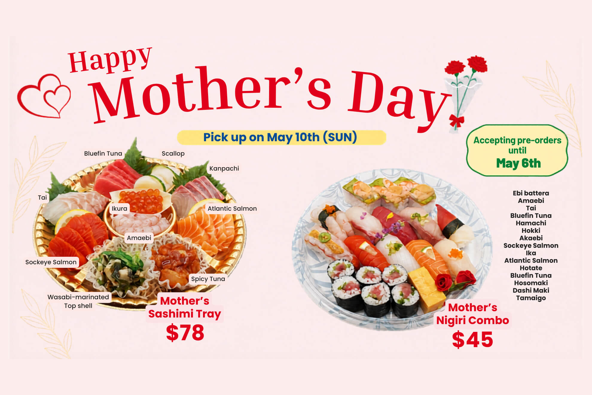 Takeya Sushi Japanese Restaurant 2026 HAPPY MOTHER'S DAY PROMOTION